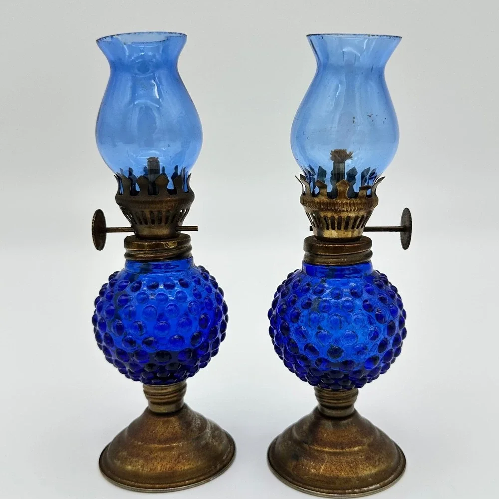Vintage Miniature Kerosene Oil Lamps Pair 5.5